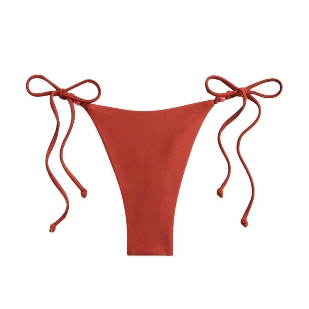 Nwt J. Crew Curved-Waist Cheeky String Bikini Bottom With Beads Brown Size S